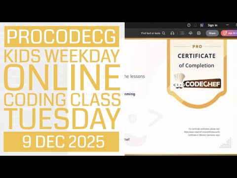 ProCodeCG Kids Weekday Coding Class - Tuesday - 9 Dec 2025