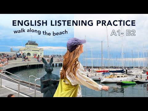 English Listening Practice | Walk along St Kilda beach on a hot day in Melbourne, Australia