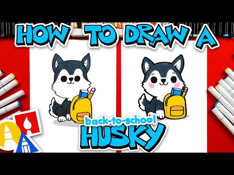 How To Draw A Cute Husky With A Backpack