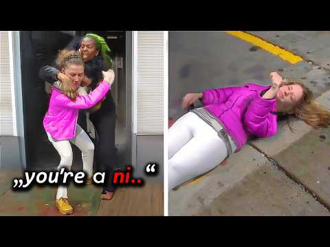 Racist Karen SPITS On Her Then Gets Her A$$ WHUPPED..