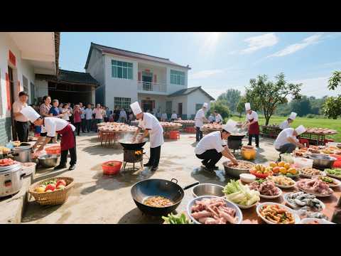 中国河南农村结婚都吃什么？260元18道菜，生猛的厨艺制作，大肘子，糖醋鱼，铁炉烤鸭真的香！露天厨房，热闹大场面！