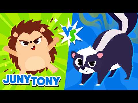 Hedgehog vs. Skunk | Stinky Skunk Song | + More Animal Songs for Kids | JunyTony