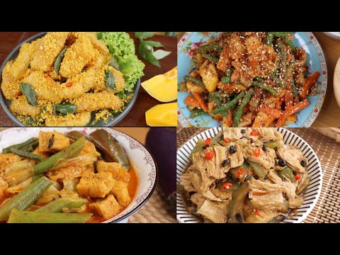 4 vegetarian recipes 【 Cereals Pumpkin/Acar / Mix Vegetable Curry/Stir Fry Bitter Gourd ]