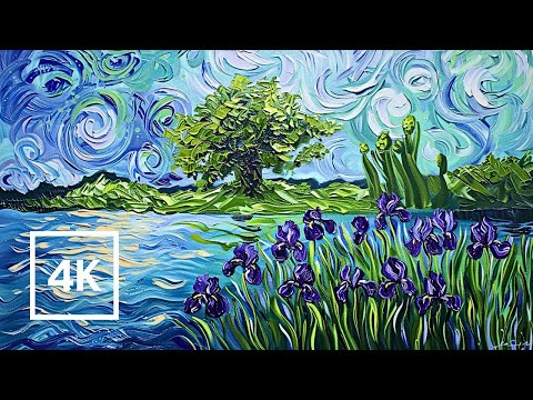 Van Gogh's Rivers and Lakes Amidst Irises and Flowers. Art reimagined.