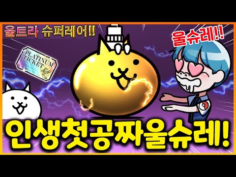 냥코 왕초보한테 울트라 슈퍼레어를 공짜로 준다구요!?? 바로 받아서 인생 첫 울슈레 뽑아봤더니!!!(냥코대전쟁)
