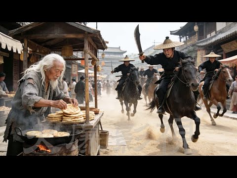 功夫電影！街頭賣燒餅的老頭竟是吊打一群武林高手的絕世強者