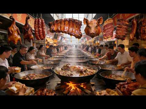 中國雲南農村趕大集，到處充滿煙火氣，羊肉湯本地人最愛，一天700碗不夠賣，八十歲老奶奶揹簍賣蔬菜，年輕顧客圍著買，炒飯真便宜10元能吃飽，炸洋芋、烤豆腐、油香粑粑、脆皮五花肉，各種街頭美食令人胃口大開