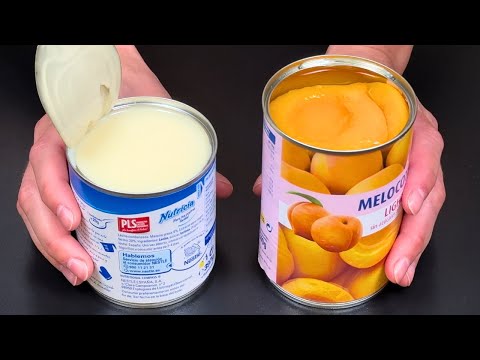 Schlagen Sie Kondensmilch mit Pfirsiche! Das beste Sommer Dessert ohne Backen!