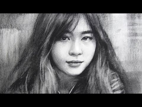 Charcoal drawing of a girl step by step