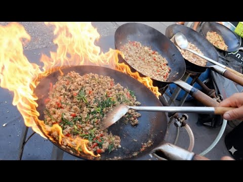 Can't Take Eyes! 4 Woks are Not Enough! Amazing Night Market Wok Master Chefs | Thailand