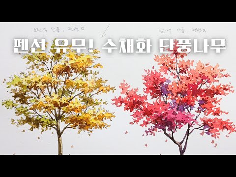 Drawing a Watercolor Maple Tree (2 Methods) / Pen Drawing / Urban Sketch