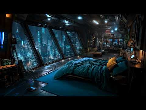 🎵 Skyline Loft above the City of Light: Rain and Ambient Music with Quiet Lightning | 4K | 10 hours