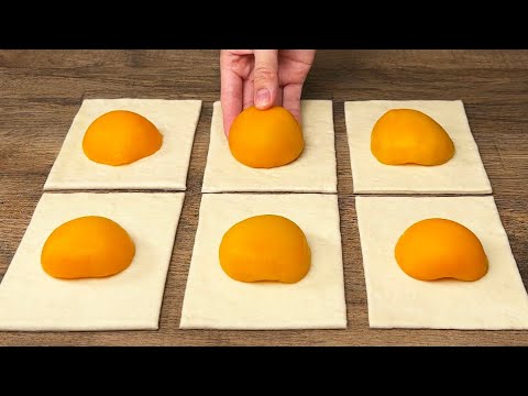 🍑Wenn Sie Blätterteig und Pfirsiche haben, machen Sie dieses Dessert! Einfach und unkompliziert!
