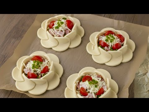 The most brilliant idea with puff pastry! Bacon-Cheese FLOWERS in 10 minutes!