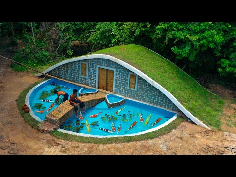 Build Fish Pond In front of under Grass House 🏡