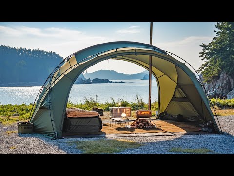 Cozy Ocean View Beach Camping with My Dog - Hot Tent & Wood Stove