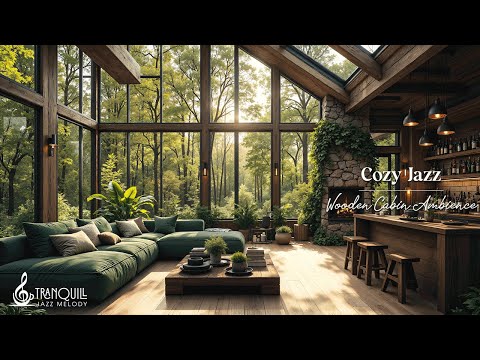 Cozy Wooden Cabin Jazz in the Forest | Warm Fireplace Ambience for Relaxation and Focus on Work