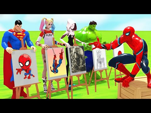 Super Hero 3D Funny Painting Game  Spider Man Drawing Challenge | Who’s Best Artist?!