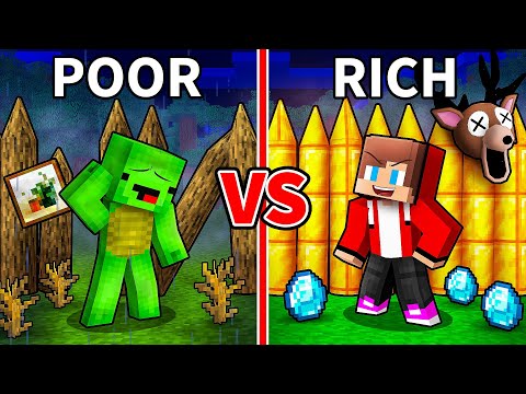 JJ and Mikey: POOR vs RICH 99 Nights In The Forest Base Battle in Minecraft - Maizen