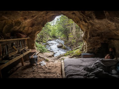 Living in a Cliff Cave | Bushcraft Survival Shelter Build