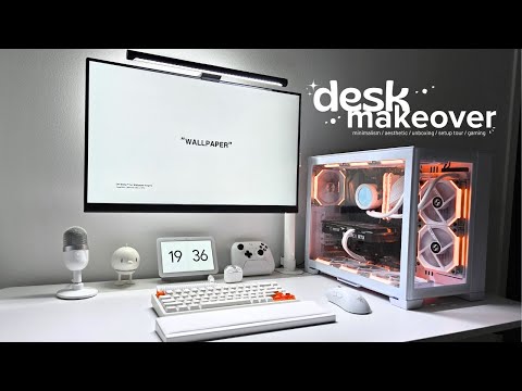 Gaming desk makeover 2024 🤍 | minimal, white aesthetic, setup tour, new keyboard