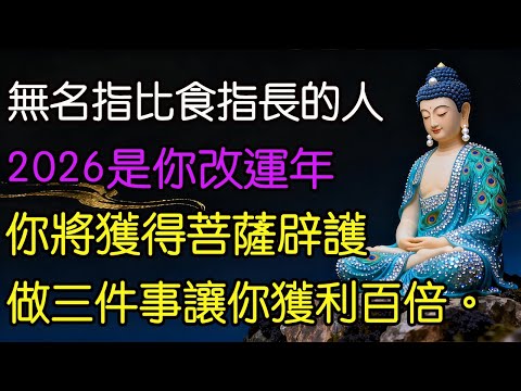 無名指比食指長的人，2026是你改運年，你將獲得菩薩辟護，做這三件事有望讓你獲利百倍。  #老年智慧#老年故事#老年情感#老年生活 #修心修行 #傳統文化 #人生感悟 #佛法 #正能量 #禅意生活