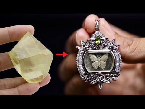 I carve raw citrine stone to make beautiful pendant - make a floral style pendant