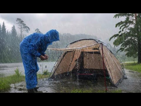 GETING CAUGHT IN A RAINSTORM NEAR LAKE‼️ CAMPING IN HEAVY RAIN 🌧️