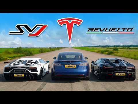 Fastest Lambos v Fastest Tesla: DRAG RACE