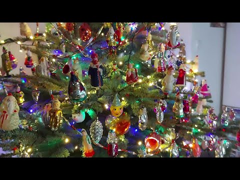 Vintage Christmas tree ornaments. 1930-1960s Soviet Christmas tree decorations