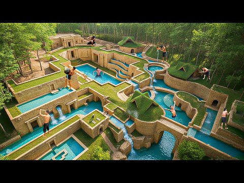 Building an Underground Clay Living Space in a Remote Desert with Pools, Slides Using Primitive Tool