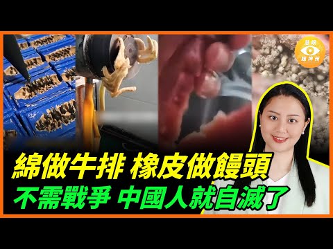 綿做的牛排、橡皮做的饅頭、泥巴做的胡椒粒，中國人身體扛不住了，不需要戰爭，自己人就滅了自己人