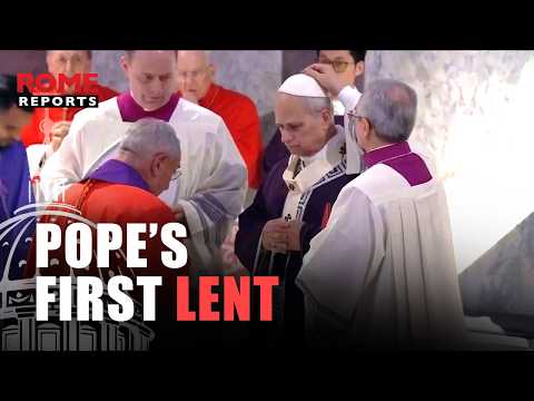 POPE LEO XIV receives the ashes during the Mass that marked the beginning of LENT