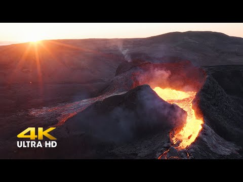 Relaxing Video of VOLCANO ERUPTION in ICELAND | 4K Drone