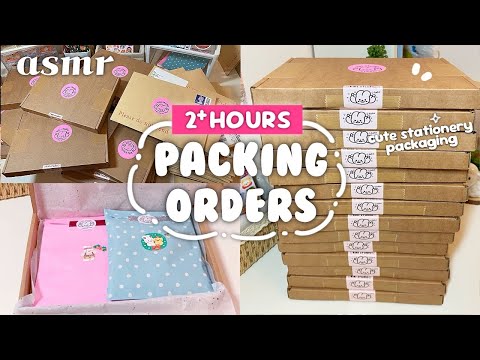 ₊˚ 2 hours ASMR ˚₊ Crisp & Relaxing Paper Sounds | Pack an order with me | cute Korean sticker shop