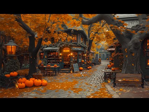 Autumn Jazz at Nostalgic Street Corner 🍂Cozy Outdoor Café Ambience with Smooth Jazz for Study & Calm