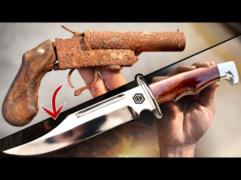Bowie knife out of GUN - Forging Damascus