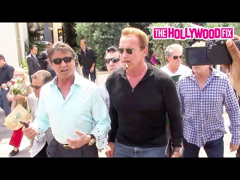 Sylvester Stallone & Arnold Schwarzenegger Show Off Their New Trucks & Sign Autographs After Lunch