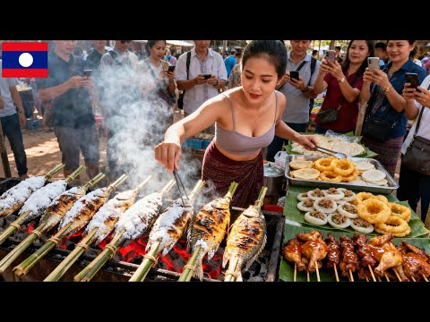 The Busiest Market With The Most Specialties In Laos. Grilled Fish, Agricultural Products.