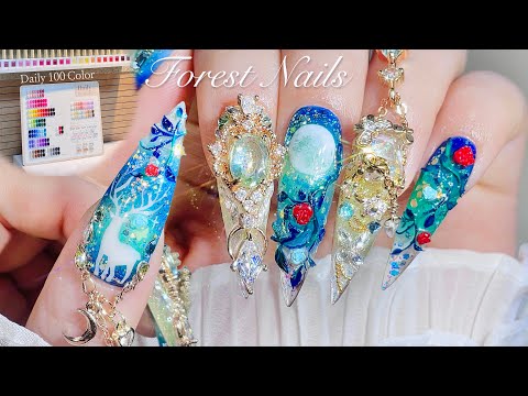 Nail ASMR | Forest Nail Art 🍃🦌 DIY Dangle Decorations! Toenail Care🦶🏻+ Daily Color Review