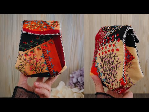 Hand Embroidery Fabric Scraps Idea - Simple Patchwork Wallet - Handmade Pouch