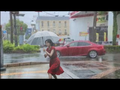 Heavy Rain in Kagoshima, Japan, Walking in the Rain, Rain Sounds for Sleep