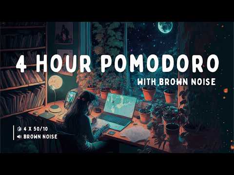 4 Hour Pomodoro | 50 Minute Intervals | with BROWN NOISE for ADHD Focus 🧡🎧