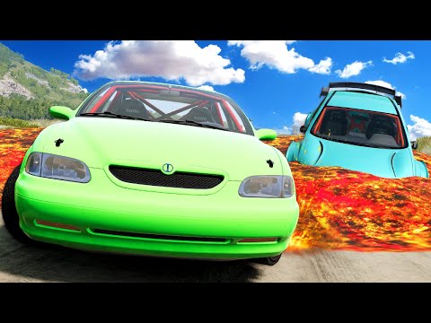 The HARDEST Lava Escape the Flood Challenge Up a Mountain in BeamNG Drive Mods!