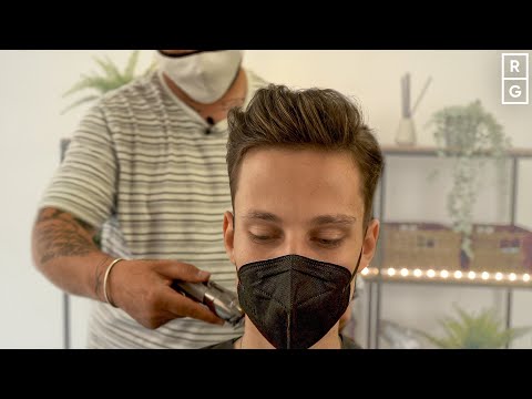 Guy Gets NATURAL Side Part Haircut Pushed Up & Back on Top