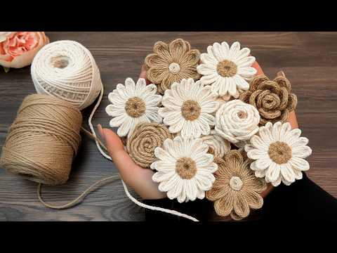 A STUNNING PICTURE WITH JUTE AND YARN FLOWERS! 😍 NO NEEDLES OR HOOKS! DIY