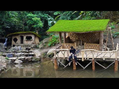 Building a Balcony Over the Fish Pond and a Forest Farm | Off-Grid Life by the Waterfall