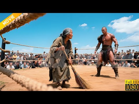 2025 Kung Fu Action Movie: Warriors bully an old cleaning lady, defeated by a single sweep of broom!