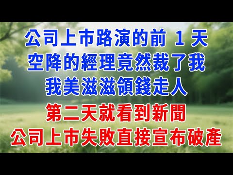 公司上市路演的前 1 天，空降的經理竟然裁了我。我沒多說一句，美滋滋領錢走人。第二天就看到新聞，公司上市失敗直接宣布破產！#人生感悟 #故事分享 #职场 #打脸