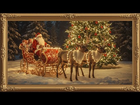 Santa Reindeer Sleigh Frame TV Art 4K Vintage Christmas Screensaver with frame, framed Christmas Art